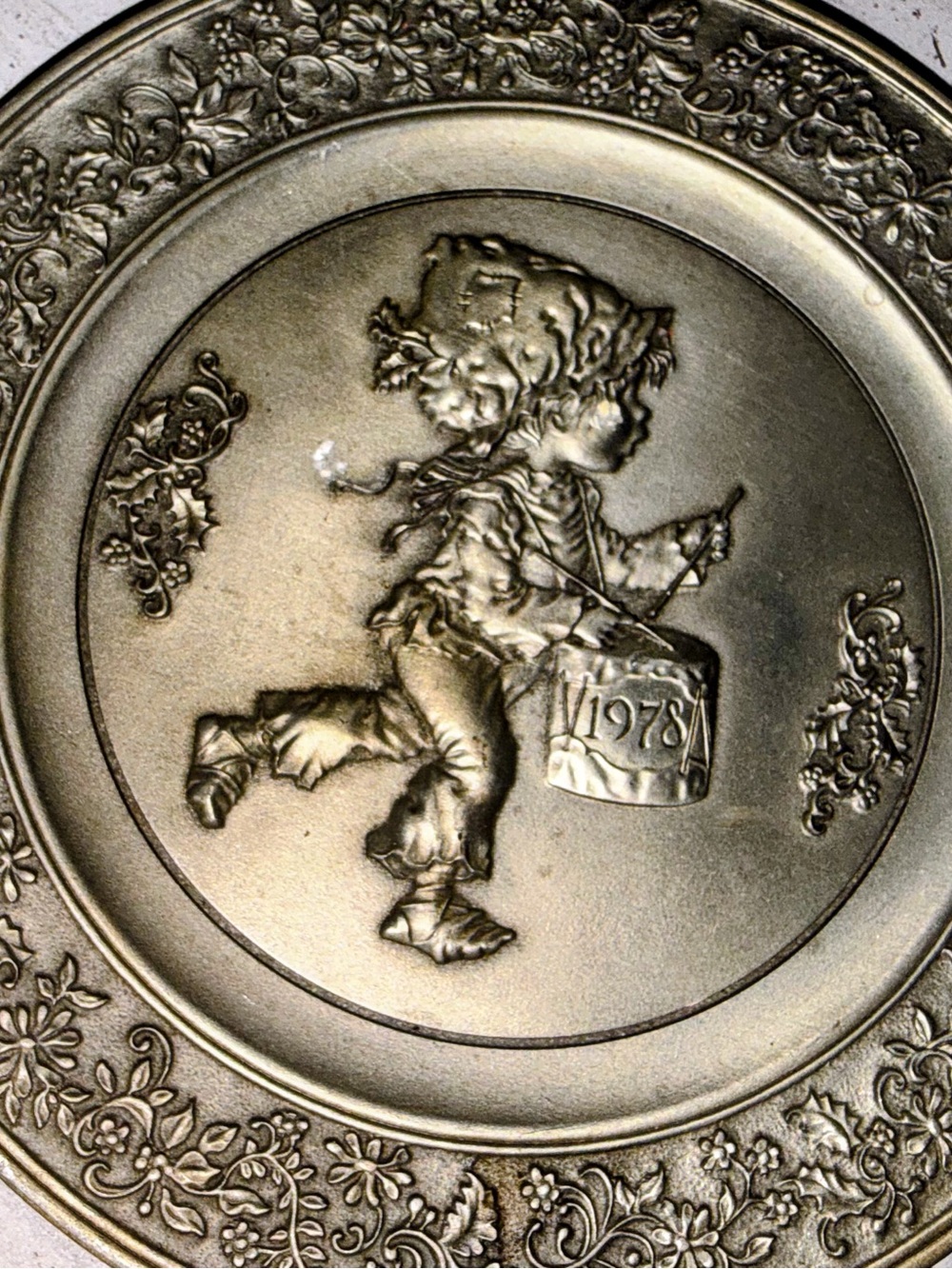 Vintage 1978 Decorative Collector Plate | Embossed Child Drummer Design Ornate